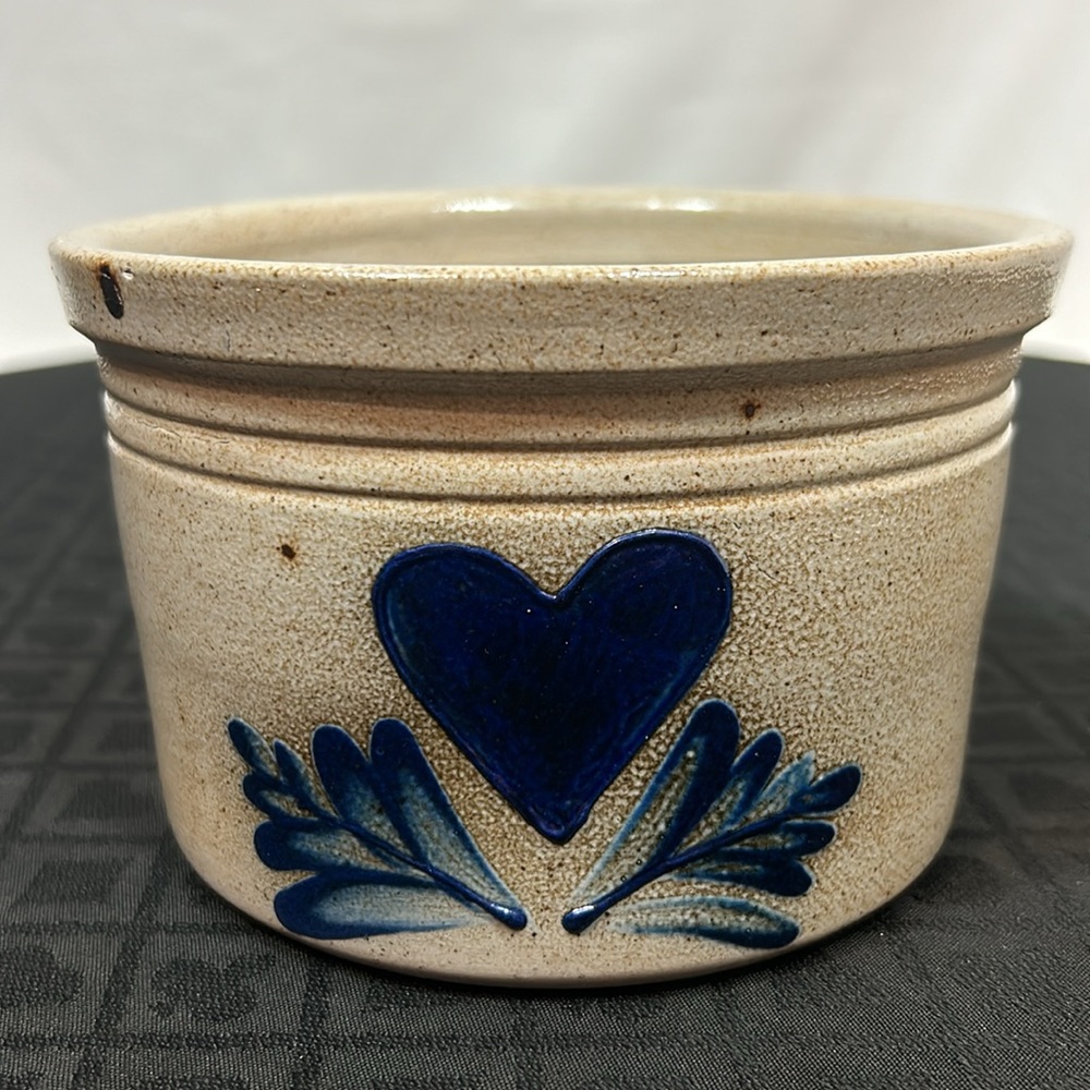 David Eldreth Salt Glaze Heart Crock, Vintage, Artist Signed Pottery 1989